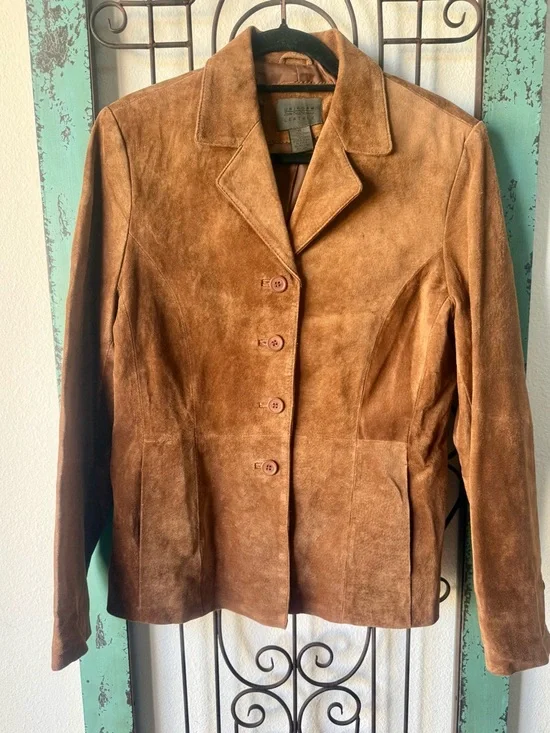 Vintage Caramel Brown Leather Blazer Jacket Size 10 Tailored Minimalist - Picture 6 of 10